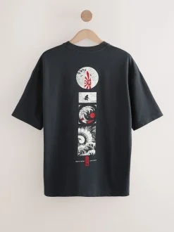 Next Noir - Coupe ample - T-shirt imprimé graphique surf japonais Best