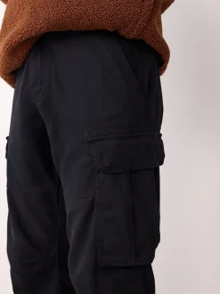 Next Noir - - Pantalon cargo stretch en coton Coupe fuselée régulière New