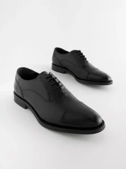Next Noir - Coupe large - Chaussures Oxford à bout en cuir Sale