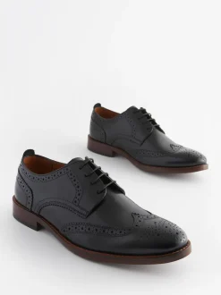Next Noir - Coupe large - Chaussures Brogue en cuir à semelle contrastante Outlet