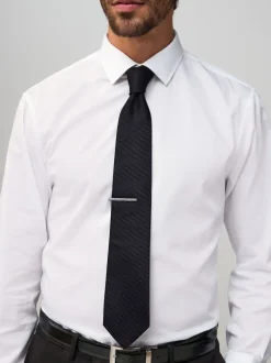 Next - Cravate texturée avec pince à cravate Noir