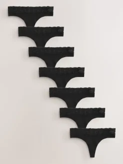 Next Noir - Culotte en coton et dentelle 7 Pack String Sale