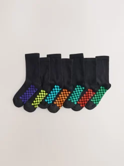 Next - Paquet de chaussettes en coton riche 7 Noir à damier New