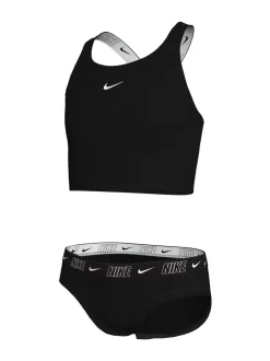 Nike Noir - Ensemble bikini mi-long à dos croisé avec bande logo Hot