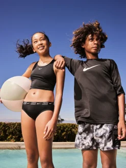 Nike Noir - Ensemble bikini mi-long à dos croisé avec bande logo Hot