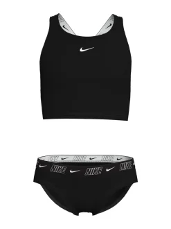 Nike Noir - Ensemble bikini mi-long à dos croisé avec bande logo Hot