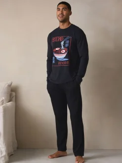 Next Noir - Ensemble pyjama graphique en jersey à manches longues