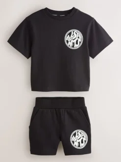 smALLSAINTS Noir - Ensemble t-shirt et short en molleton Distortion Best