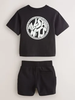 smALLSAINTS Noir - Ensemble t-shirt et short en molleton Distortion Best