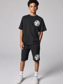 smALLSAINTS Noir - Ensemble t-shirt et short en molleton Distortion Best