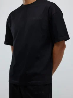 River Island Noir - Ensemble t-shirt et jogging boxy