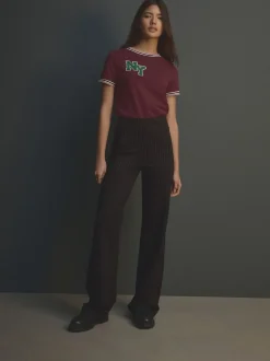 Next Noir à fines rayures - Pantalon ample en jersey point de Rome lissant Discount