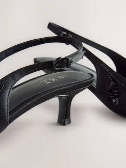 Next Noir - Forever Comfort Chaussures à talons chatons à bride arrière avec perles en satin Best