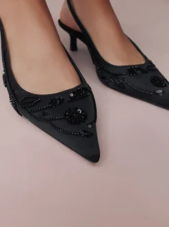 Next Noir - Forever Comfort Chaussures à talons chatons à bride arrière avec perles en satin Best