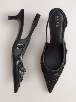 Next Noir - Forever Comfort Chaussures à talons chatons à bride arrière avec perles en satin Best
