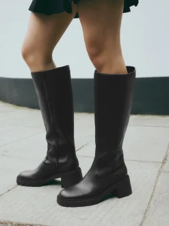 Next Noir - Forever Comfort® Chunky Heeled Round Toe Knee High Bottes