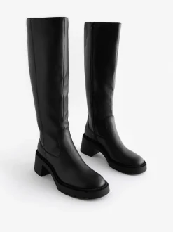 Next Noir - Forever Comfort® Chunky Heeled Round Toe Knee High Bottes