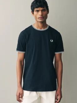 Fred Perry - T-shirt à logo à deux pointes Noir Outlet