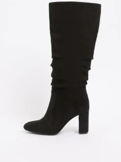 Friends Like These Noir - Bottes hautes longues en faux daim à talon carré froncé New