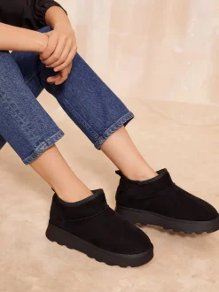 Friends Like These Noir - Bottes en daim douillette doublées de fausse fourrure Discount