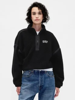 Gap Noir - Polaire raccourcie oversize en sherpa à demi-fermeture éclair Online