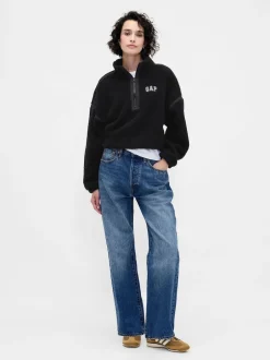 Gap Noir - Polaire raccourcie oversize en sherpa à demi-fermeture éclair Online