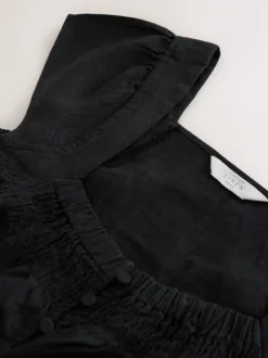 Next Noir - Haut boutonné à manches évasées avec lin Online