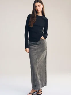 Next - Haut côtelé à manches longues et col ras du cou Noir Sale