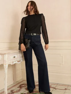 Love & Roses Noir - Haut en dentelle à manches longues Hot