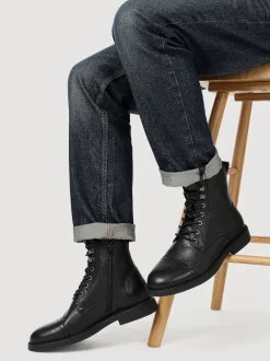 Jones Bootmaker Noir - Davide Bottes militaires Coupe large en cuir