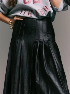 Next Noir - Jupe kilt mi-longue en similicuir New