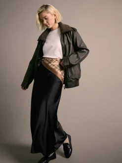 Next - Jupe Midi Satin Noir