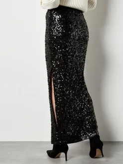 Apricot Noir - Jupe mi-longue à sequins Outlet