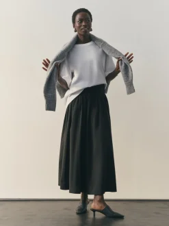 Nothing Ordinary Noir - Jupe mi-longue en coton épais No noir tissé Mix A Line Sale