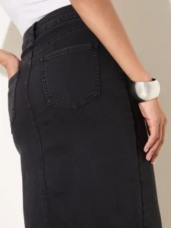 Friends Like These Noir - Jupe mi-longue en jean fendue sur le devant New