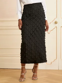 Love & Roses Noir - Jupe mi-longue 3D fleurie Sale