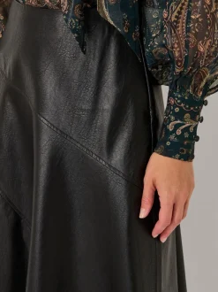 Monsoon Noir - Jupe mi-longue Marnie en similicuir Clearance
