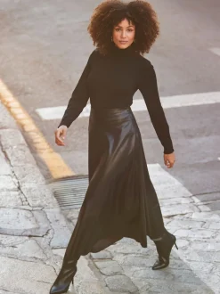 Sosandar Noir - Jupe Midaxi en similicuir Online