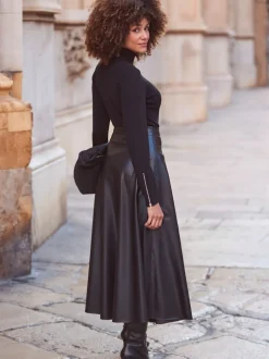 Sosandar Noir - Jupe Midaxi en similicuir Online