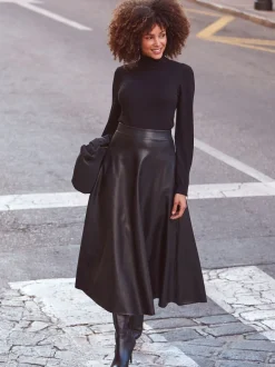 Sosandar Noir - Jupe Midaxi en similicuir Online