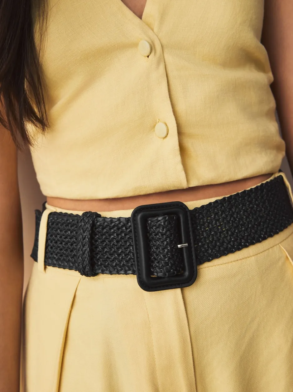 Next Noir - Large ceinture effet raphia Discount
