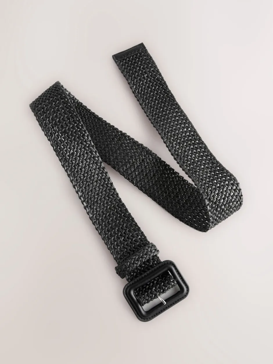 Next Noir - Large ceinture effet raphia Discount