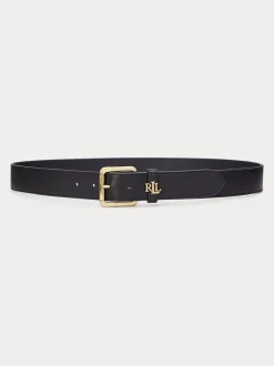 Lauren Ralph Lauren Noir - 3.2cm Ceinture en cuir à logo Online