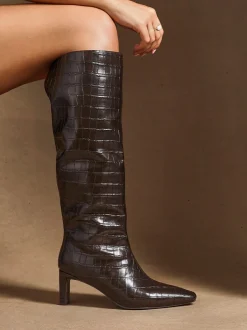 Linzi Noir - Bottes hautes à talon carré Uptown