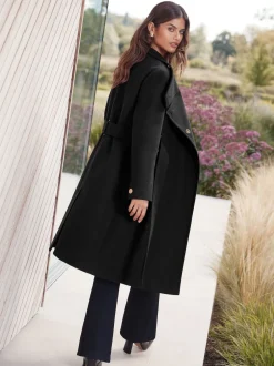 Lipsy Noir - Manteau asymétrique à col cheminée ceinturé Sale