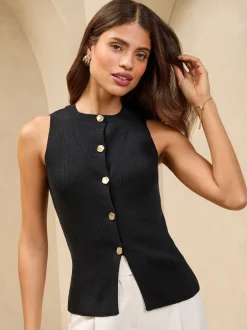 Lipsy Noir - veste longue sans manches en maille Clearance