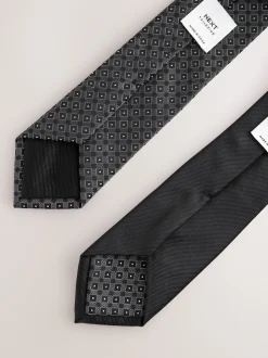 Next - Lot de 2 cravates clip texturées Noir