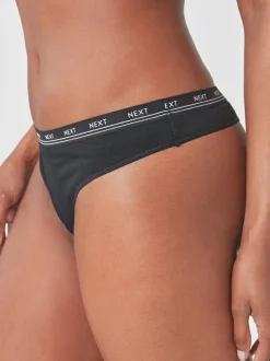 Next Noir - Lot de 4 culottes à logo en coton String Discount