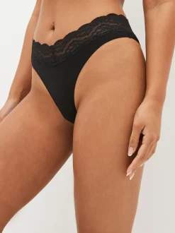 Next Noir - Lot de 4 culottes en coton et dentelle Coupe très échancrée