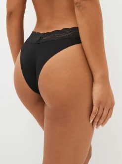 Next Noir - Lot de 4 culottes en coton et dentelle Coupe très échancrée